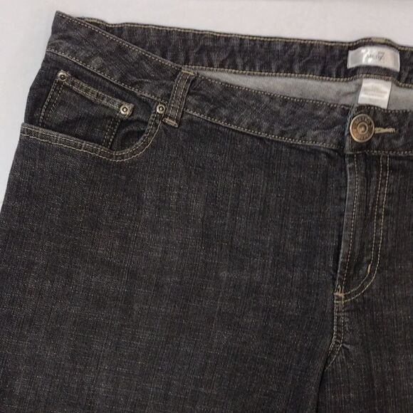 Y2K Faded Black Floral Eagle Embroidered Flare Jeans Plussize 24W - Picture 5 of 17